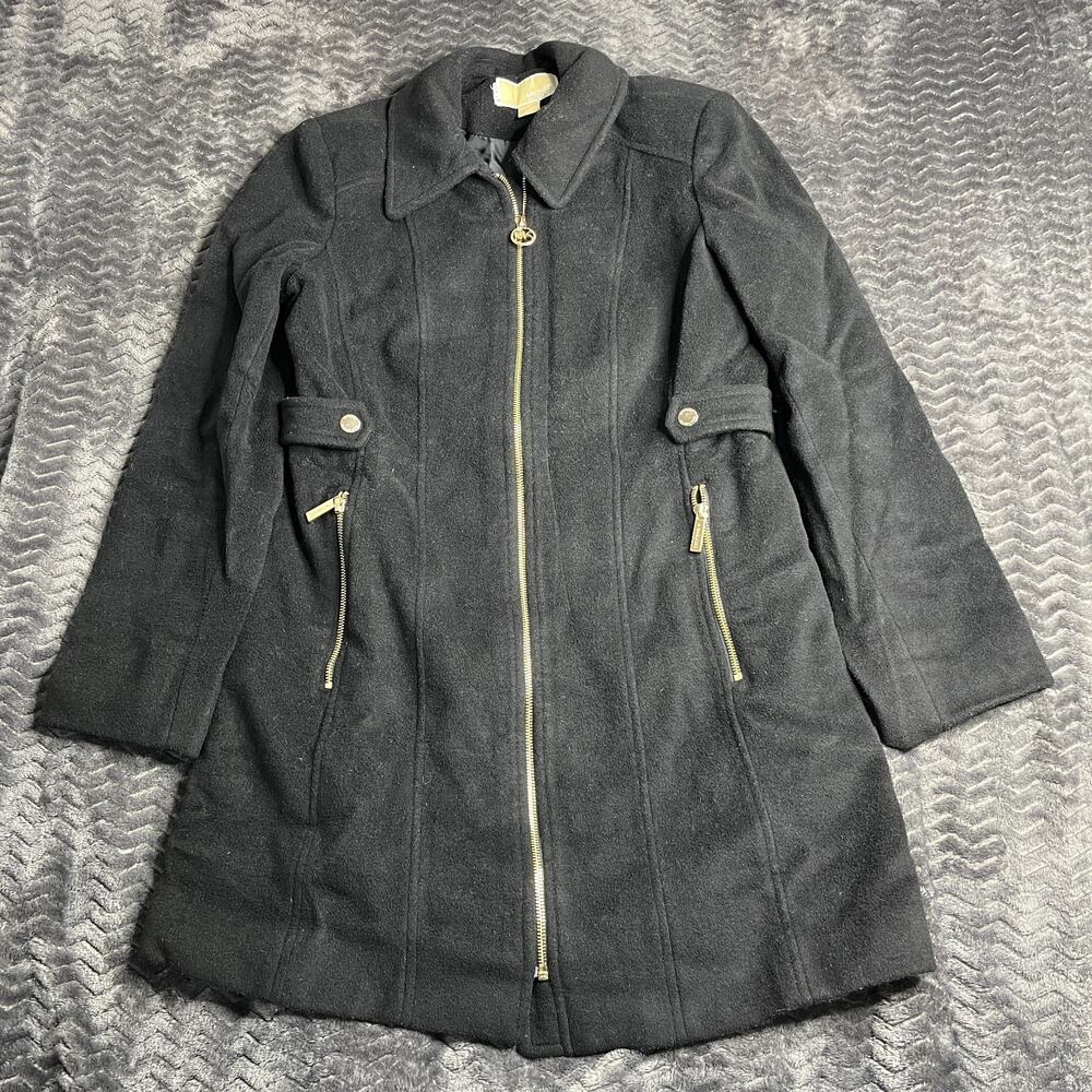 Michael Michael Kors Black Collar Zip Wool Blend Coat Womens Size Small
